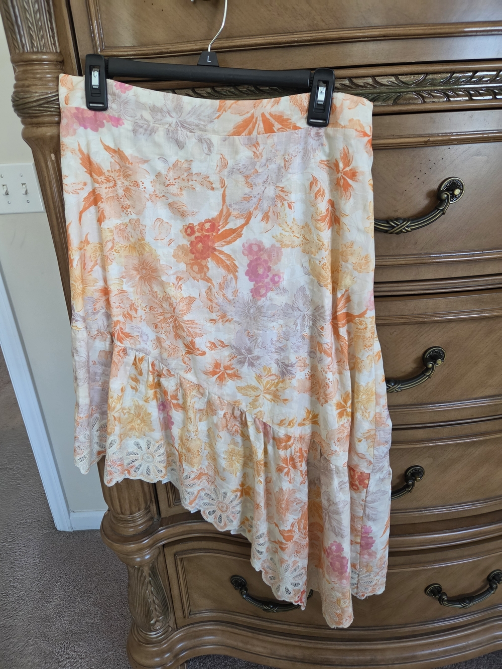 Guess Asymmetrical Floral Print Skirt in Orange, Pink and Cream